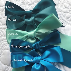 Blue Satin Ribbon Double Sided Quality Satin in Teal, Aqua, Turquoise Weddings, Invitations, Sashes, Crafts, Apparel, Headbands  By the Yard