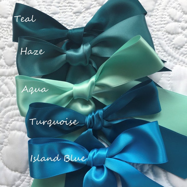 Blue Satin Ribbon Double Sided Quality Satin in Teal, Aqua, Turquoise Weddings, Invitations, Sashes, Crafts, Apparel, Headbands  By the Yard