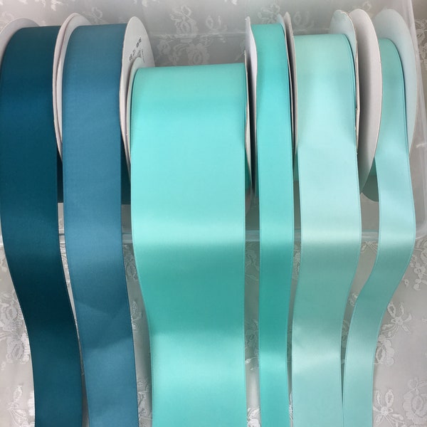 Turquoise Blue Green Teal, Aqua Satin Ribbon Double Sided  Quality Satin for Weddings, Invitations, Sashes, Crafts, Apparel,  By the Yard