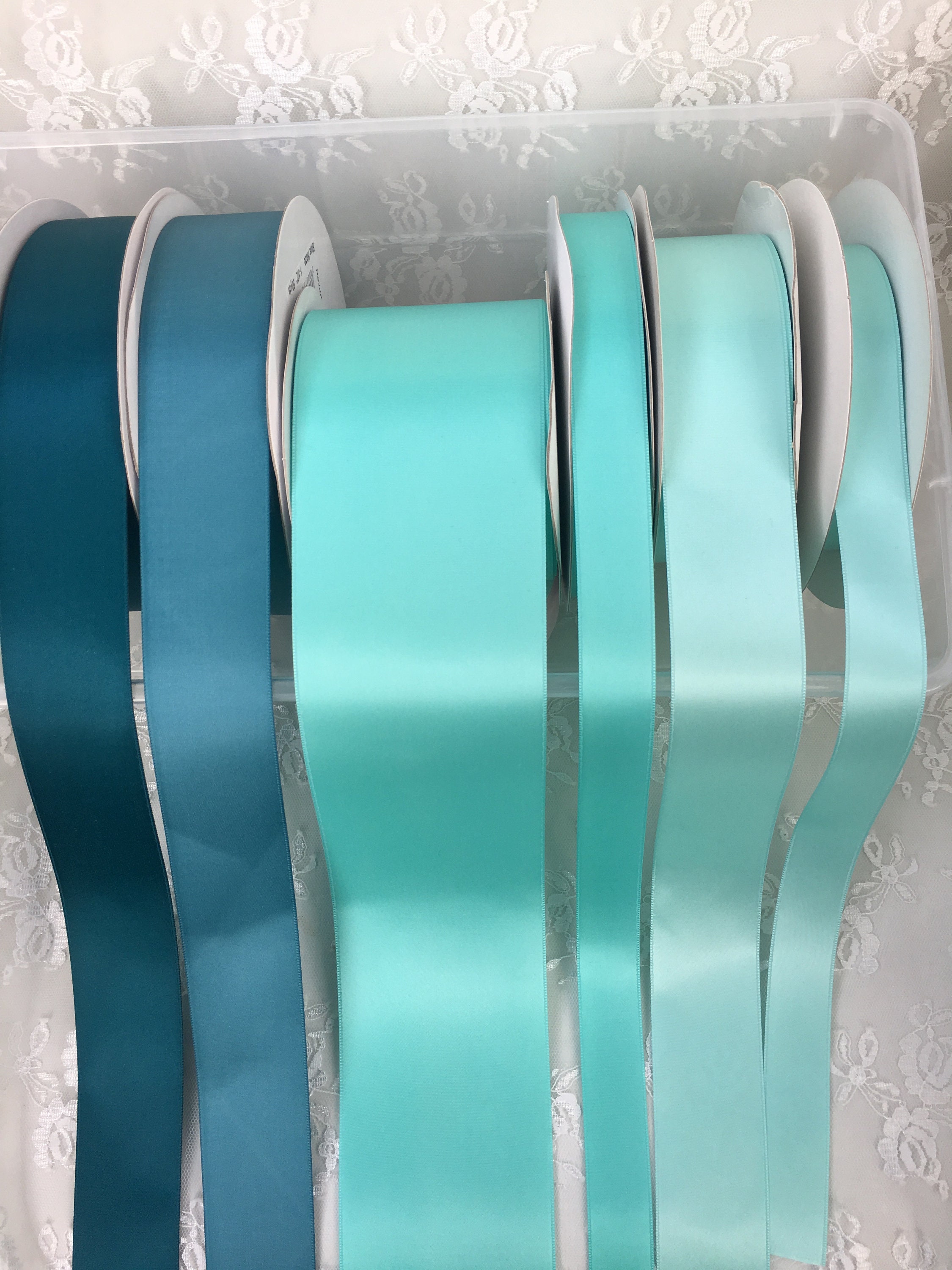 Turquoise Blue Ribbon 1 inch x 25 Yards, Satin Fabric Silk Ribbon for Gift Wrapping, Hair Bows Making, Floral Bouquets, Wreaths, DIY Sewing Projects