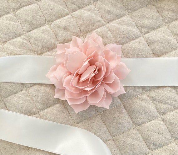 Blush Flower Bridal Sash, Ivory Satin Wedding Belt - Etsy display picture 1