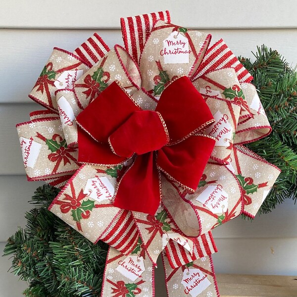 Christmas Wreath Bow  Christmas Bow Wreath Bow Porch Decor Christmas Decor Holiday Decor Christmas Ribbon Farmhouse bow