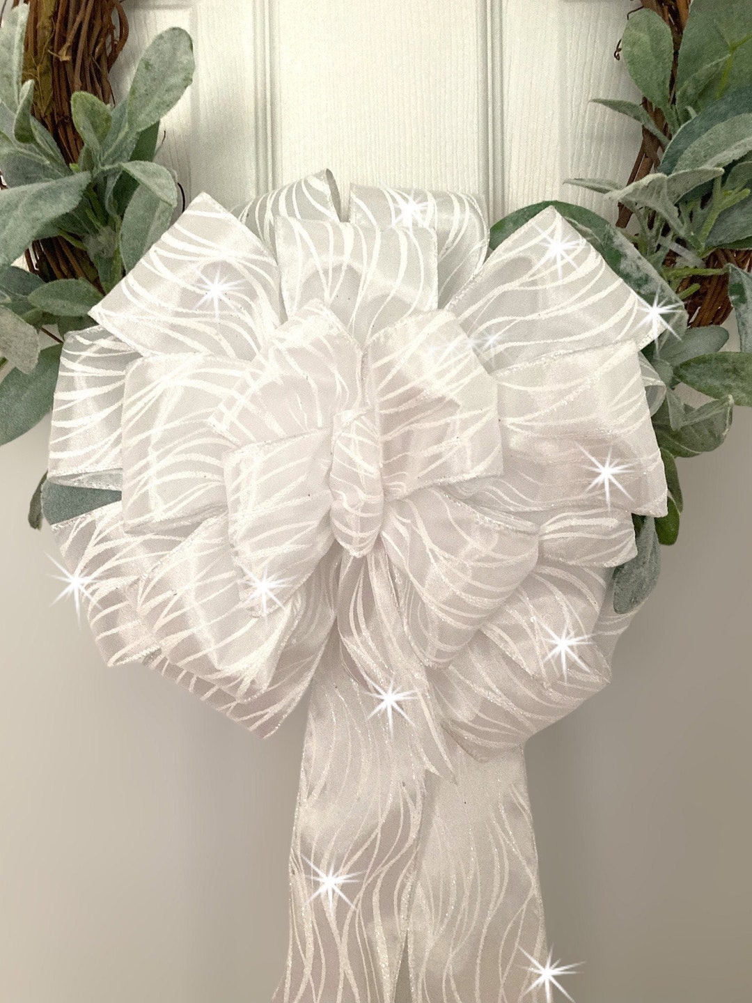 Wedding Bows Large Wired Bows Large White Pew Bows Bridal Shower Bows