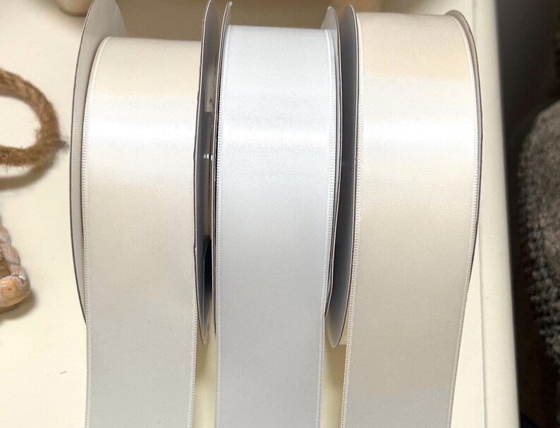 Ivory White Ribbon Satin Ribbon, White, Ivory, off White Double Sided, Bridal & Craft ...