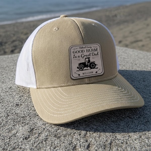 Personalized Tractor Leather Patch Trucker Hat, Farming Dad Gift