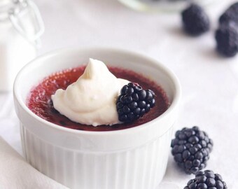 Blackberry Crème Brûlée Recipe Card | Printable Dessert PDF | Elegant Dinner Party Dessert