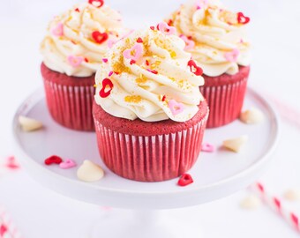 Red Velvet Cupcakes Rezeptkarte | Weiße Schokoladenglasur (Digital Download)
