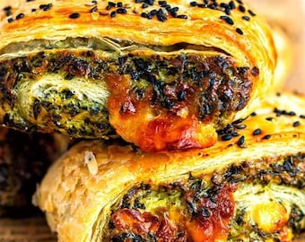 Spinach Feta Puff Pastry Rolls Recipe Card | Easy Appetizer (Digital Download)