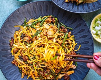 Air Fryer Ground Pork Stir Fry Noodles Recipe Card Printable PDF | Easy Weeknight Dinner (Digital Download)