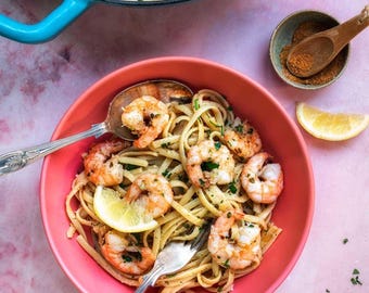 Old Bay Garnelen Linguine Rezept Karte | Seafood Pasta (Digitaler Download)