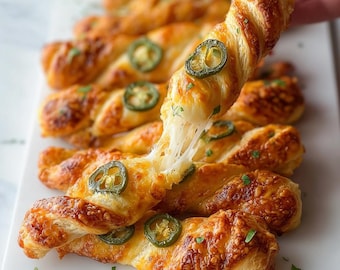 Jalapeno Popper Twists Recipe | Cheesy Bacon Puff Pastry Appetizer (Printable)