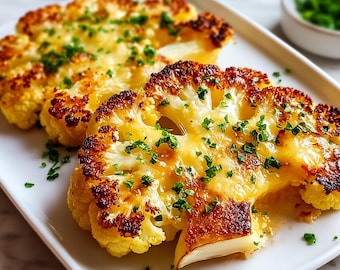 Golden Crusted Cheesy Cauliflower Steaks | Vegetarian Dinner Recipe (Instant Download)