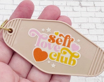 Self Love Club, Retro Motel Keychain, Gift for her, Gift for new driver, New driver gift, Motel Tag, Self Love Gift, Love yourself reminder