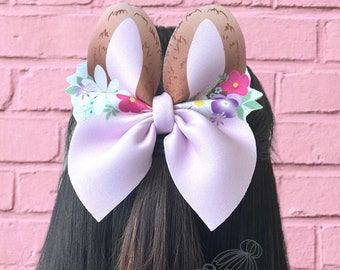 Large Easter Bunny Bow,Floral Easter Bow,Neoprene Hair Bow,Large Easter Bow,Hair Bows for Easter,Bunny Hair Bow,Bows for Girls