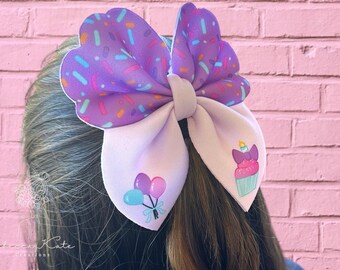 Birthday Party Bow,Purple and Pink Birthday,Purple Sprinkles,Neoprene Bow,Hair bow for girls,