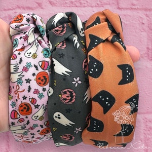 Halloween Fabric Headband,Halloween Knotted Headband,Black Cats,Ghosts,Girly Halloween Headband,Halloween for Women,Gift for Halloween girls