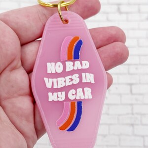 No Bad Vibes, Retro Motel Keychain, Gift for new driver, New driver gift, stocking stuffer for woman, Cute Keychains, Pink Keychain
