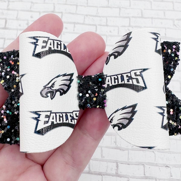 Philadelphia Eagles Hair Bow, Eagles Super Bowl Hair Bow, Eagles Headband, Eagles Hair Clip, Hair Bow, Fabric Hair Bow, Faux Leather Bow