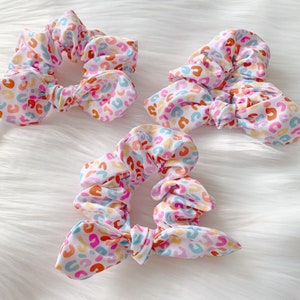 Leopard Scrunchie, Colored Leopard Scrunchie, Bunny Ear Scrunchie, Leopard Bow, Bow Scrunchie, Back to School Scrunchie, Knotted Scrunchie