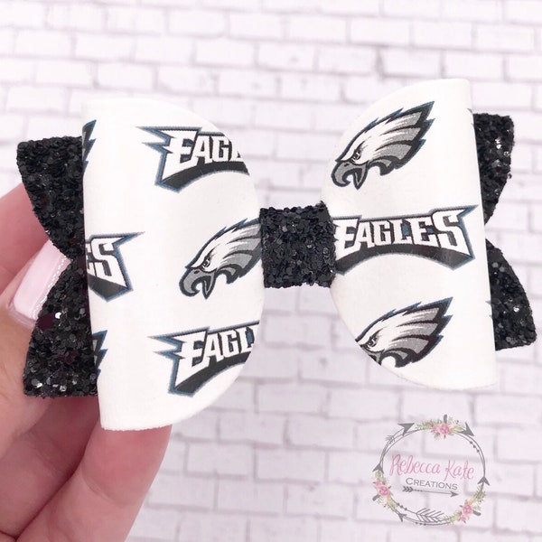 Philadelphia Eagles Hair Bow, Eagles Super Bowl Hair Bow, Eagles Headband, Eagles Hair Clip, Hair Bow, Fabric Hair Bow, Faux Leather Bow