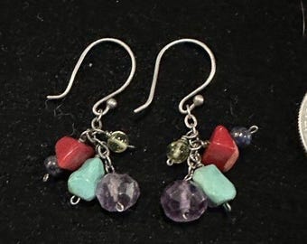 SILPADA-Sterling Silver Turquoise Coral Lapis Amethyst Earrings W1034