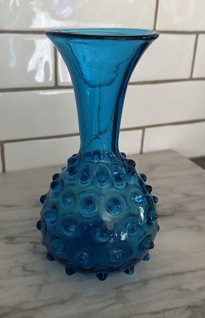 Blue hobnail glass vase - Etsy 日本