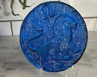Vintage Blenko Cobalt Blue Glass Paperweight Leo The Lion Celestial Horoscope 4