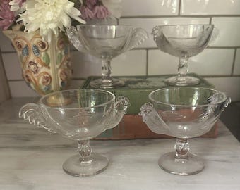 Set di 4 bicchieri da dessert/champagne/parfait vintage a forma di gallina, gallo e pollo, diametro 3,5 pollici.