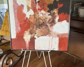 Arte moderno de mediados de siglo, pintura expresionista abstracta, amarillo, naranja, marrón, MCM