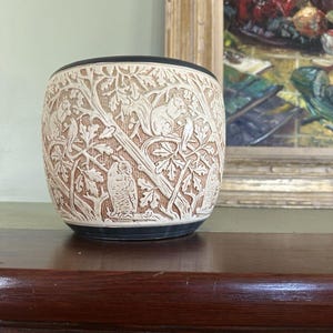 Weller Pottery Large Selma Woodland Jardiniere Forest Animals Owl Squirrel Pot