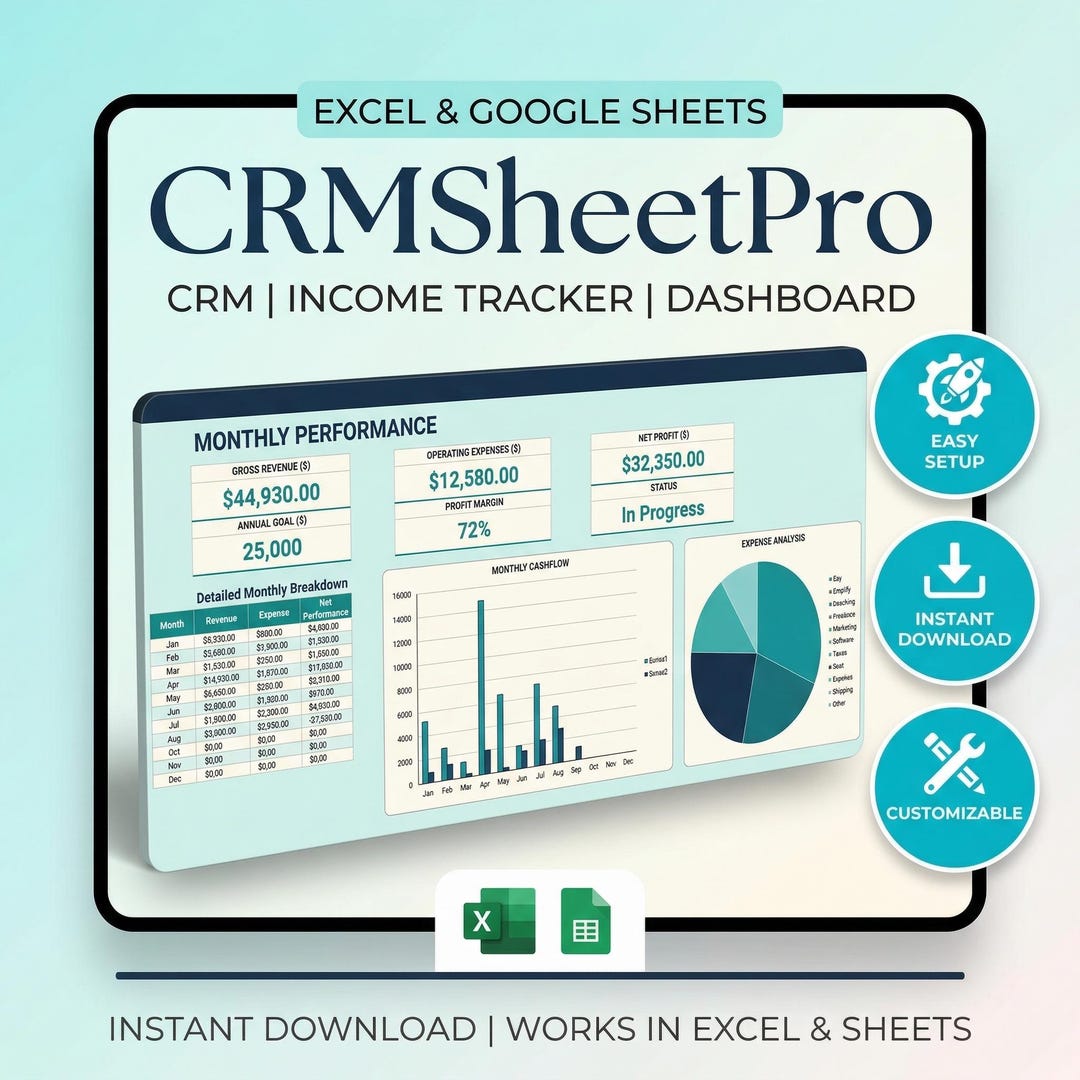 CRM Spreadsheet Template Basic | Google Sheets Sales Tracker | Client ...