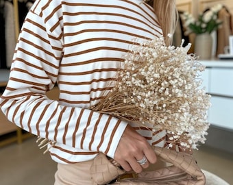 Camiseta de algodón a rayas para mujer, camiseta informal de manga larga y corte holgado, ideal para el verano y el día a día.