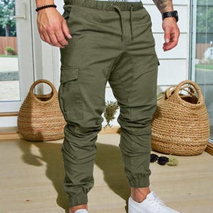 Men Skinny Cargo Jogger Pants, Drawstring Gym Training Pants