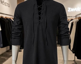 Men Long Sleeve Cotton Linen Shirt, Casual Vintage Top