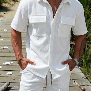 Men’s Corduroy Shirt and Shorts Set, Timeless Elegant Summer Outfit Casual Comfortable Wear image 1