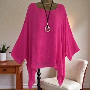 Plus Size Linen T-Shirt Women, Batwing Sleeve Loose Casual Top