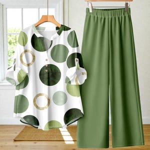 Women Printed Two Piece Set long Sleeve Top and Pants