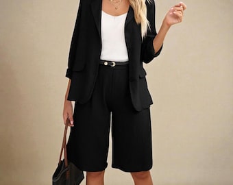 Women’s Summer Two-Piece Cotton Linen Set, Short Sleeve Top with Elastic Waist Shorts Outfit