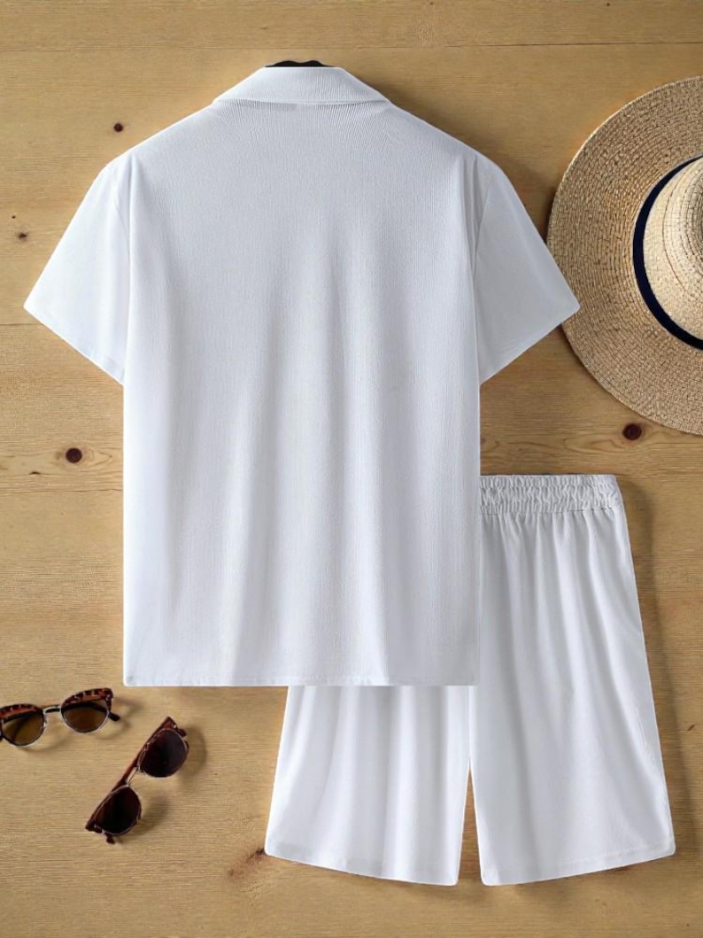 Men’s Corduroy Shirt and Shorts Set, Timeless Elegant Summer Outfit Casual Comfortable Wear image 3