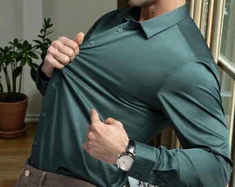 Men’s Long Sleeve Wrinkle-Free Business Dress Shirt Formal Office Button-Up Workwear Shirt