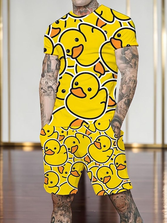 Men’s Gradient Print Two-Piece Set Short Sleeve Shirt Shorts Summer Beach Casual Outfit