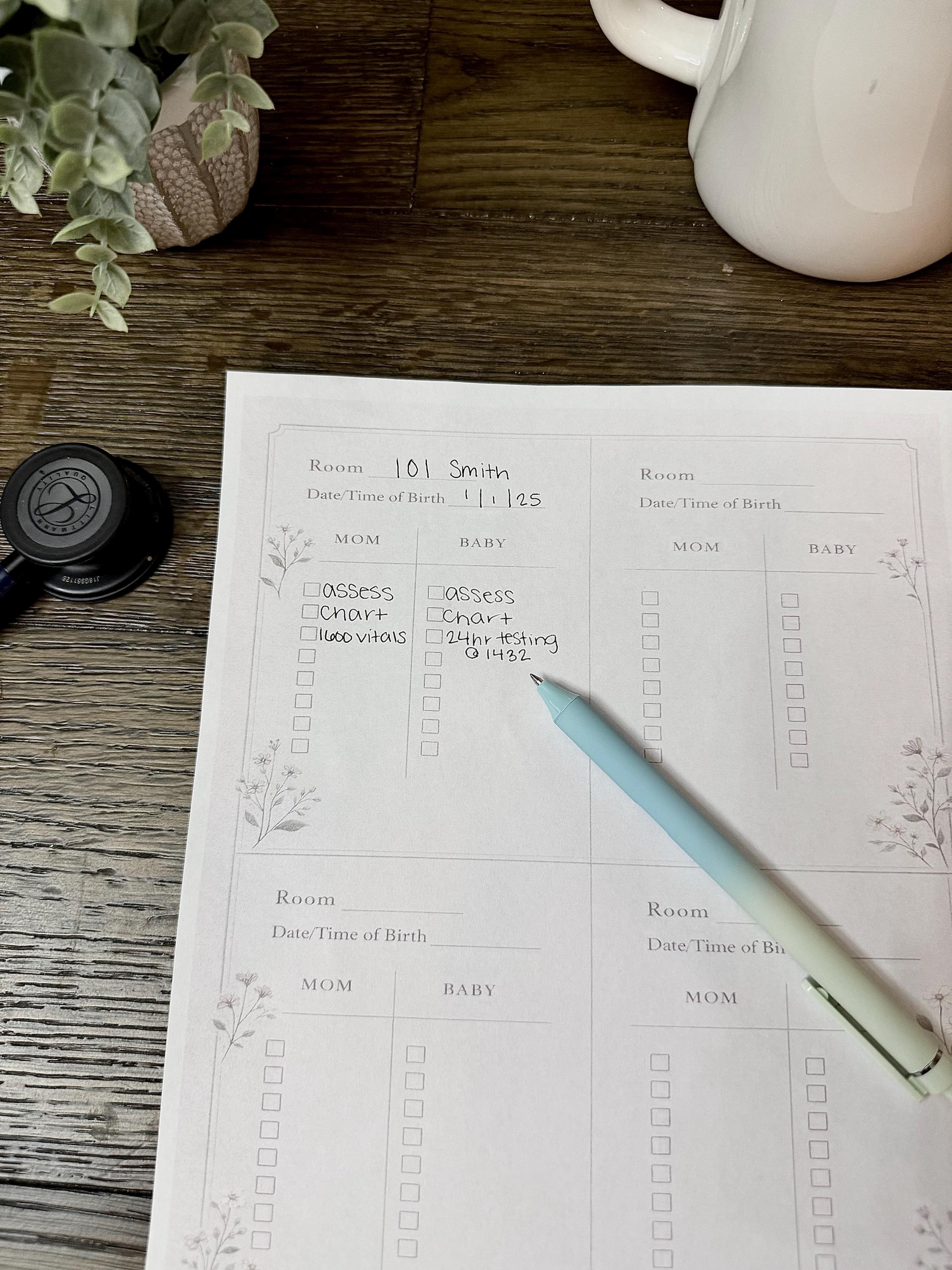 CHECKLIST ONLY Postpartum Nurse | L&D Brain Sheet | Mom Baby Nursing ...