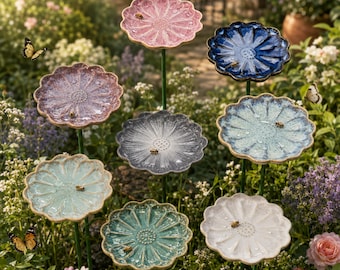 Bee Water Station, Ceramic Bee Waterer, Butterfly Pollinator Garden , Garden Decor Stake, Colorful Yard Art Gift, Outdoor Bird Water Feeder