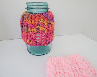 Summer Slushie Mason Jar Cozy, Cabled, Jar Sleeve Shipping Included, Ready to Ship