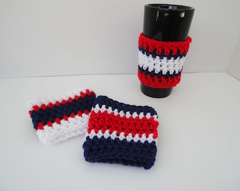 Red, White, Blue Coffee Cup Cozy, Handle, Warmer