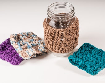 Brown Mason Jar Cozy, Cabled, Jar Sleeve, US Shippng Included,  Ready To Ship