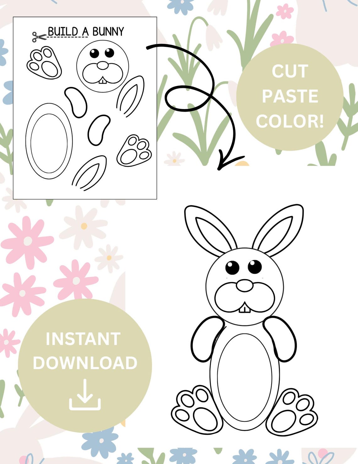 Build a Bunny Cut and Paste Printable | Easter Craft Activity for Kids ...