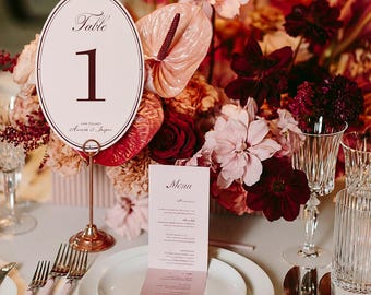 Editable Burgundy Wedding Table Numbers | Elegant Reception Signs | Canva Printable Template(Instant Download)