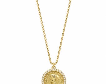 Ketting met sterling zilveren munt, 14 karaats verguld, 40 cm lange ketting.