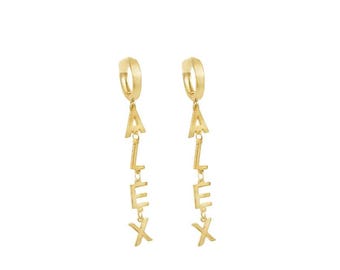 Naamdruppeloorbellen - gepersonaliseerde naamdruppeloorbellen, hangoorbellen dames, briefsieraden, cadeau voor haar